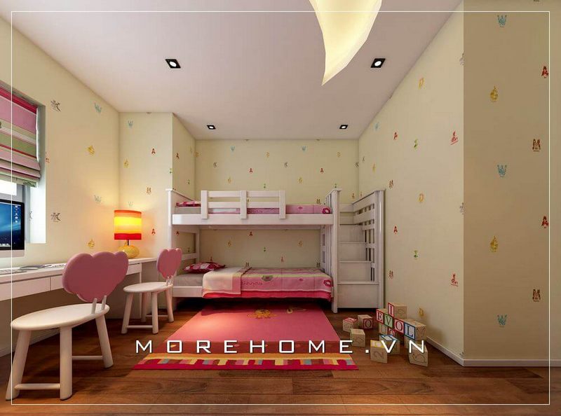 Giường tầng trẻ em gỗ tự nhiên phun sơn trắng sẽ làm cho không gian phòng ngủ trở nên sang trọng và tinh tế hơn.
